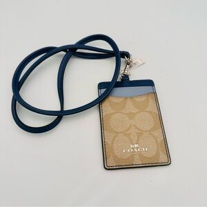 Coach Tan and Navy Blue ID Lanyard Holder